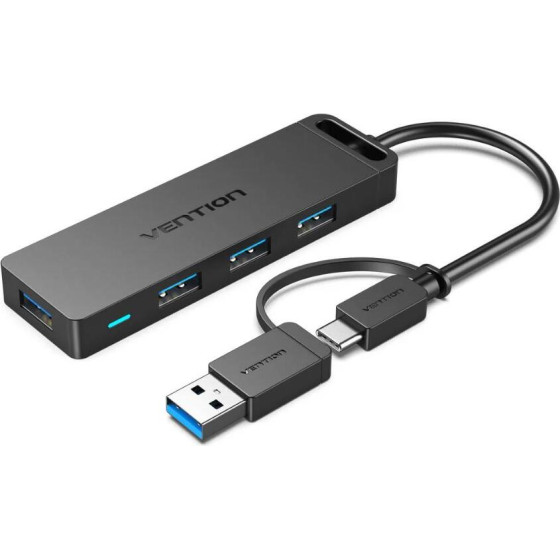 Vention 4-Port Usb 3.0 Hub With Type-C & Usb 3.0 2-in-1 Interface And Power Supply 0.15M Black Abs Type - (CHTBB)