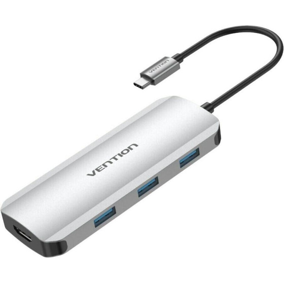 Vention Type-C To HDMI/Usb 3.0*3/SD/TF/Pd 100W Docking Station 0.15M Gray Aluminum Alloy Type - (TOJHB)
