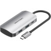 Vention Type-C To Usb 3.0x4/Pd 100W Hub 0.15M Gray Aluminum Alloy Type - (TNBHB)