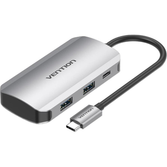 Vention Type-C To Usb 3.0x4/Pd 100W Hub 0.15M Gray Aluminum Alloy Type - (TNBHB)