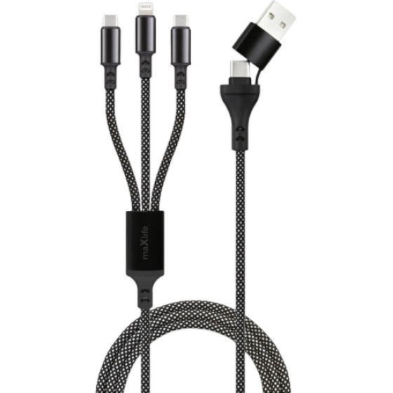 Maxlife Usb | Type C To 2X Type C | Lightning Data Cable 1m 66W Black - (MAXLIFEALLIN1)
