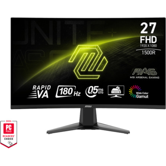MSI Monitor Gaming Mag 27C6F, Curved Va FHD, 27'', 16:9, 250CD/M2, 3000:1, 0,5MS, 180Hz, 1920x1080, 2xHDMI/ 1xDP/ Hp OUT, BLACK, 3YW. - (Mag 27C5F)