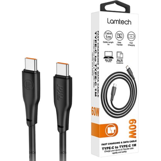 Lamtech Charge And Data Cable TYPE-C To TYPE-C 60W 1M Black - (LAM114406)