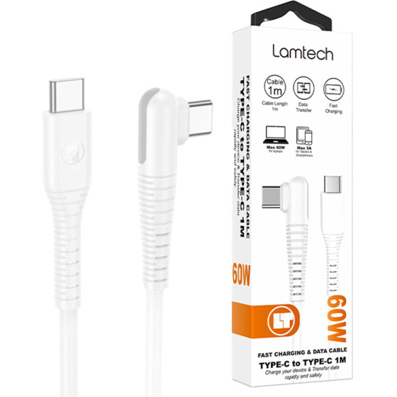Lamtech TYPE-C To TYPE-C 60W Data & Charge Cable White - (LAM114307)