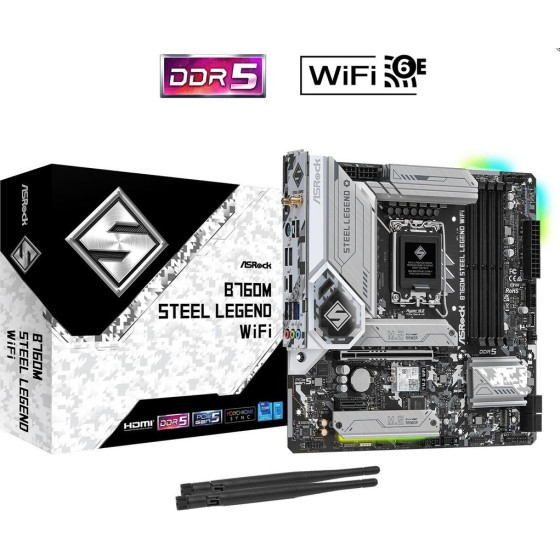 Asrock B760M Steel Legend WiFi DDR5 Motherboard Micro ATX �� Intel 1700 Socket - (90-MXBL70-A0UAYZ)