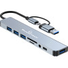 POWERTECH USB hub �� card reader, 8 �����, USB & USB-C, ���� - (PTR-0151)