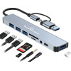 POWERTECH USB hub �� card reader, 8 �����, USB & USB-C, ���� - (PTR-0151)