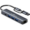 POWERTECH USB hub �� ���� �������, 4 �����, USB & USB-C, ���� - (PTR-0150)