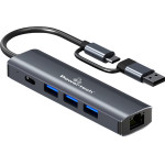 POWERTECH USB hub �� ���� �������, 4 �����, USB & USB-C, ���� - (PTR-0150)