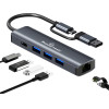 POWERTECH USB hub �� ���� �������, 4 �����, USB & USB-C, ���� - (PTR-0150)