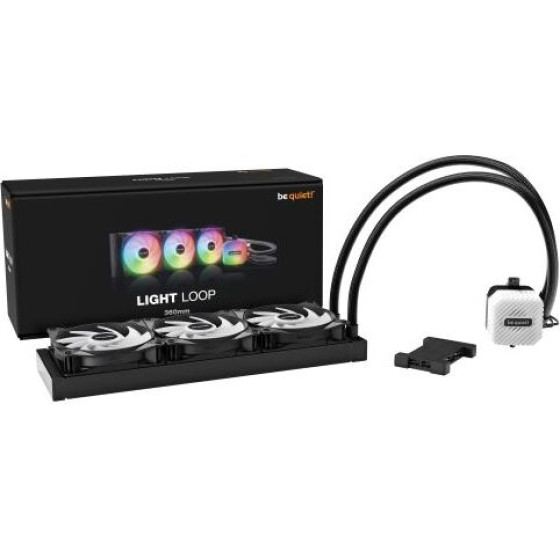 Bequiet Cpu Hydro Cooler Light Loop 360mm Intel Socket Lga 1700/1200/2066/1150/1151/1155, Amd AM5/AM4, Square Argb Illuminating Cooling BLOCK, 3x Fan Light Wings Lx 120mm Pwm High SPEED, BLACK, 3YW. - (BW022)