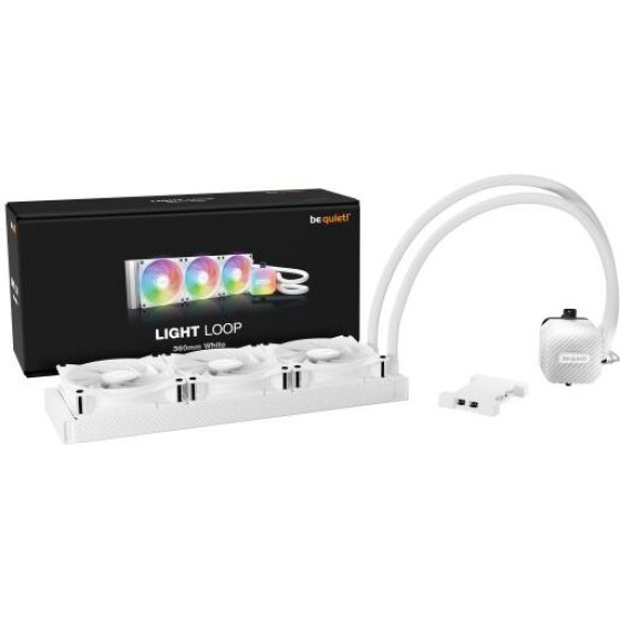 Bequiet Cpu Hydro Cooler Light Loop 360mm White Intel Socket Lga 1700/1200/2066/1150/1151/1155, Amd AM5/AM4, Square Argb Illuminating Cooling BLOCK, 3x Fan Light Wings Lx 120mm Pwm HIGH-SPEED, WHITE, 3YW. - (BW023)