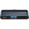 Usams Usb Hub US-SJ491 �� Card reader, 2x �����, 5Gbps, 60W, USB-C, ���� - (SJ491HUB01)