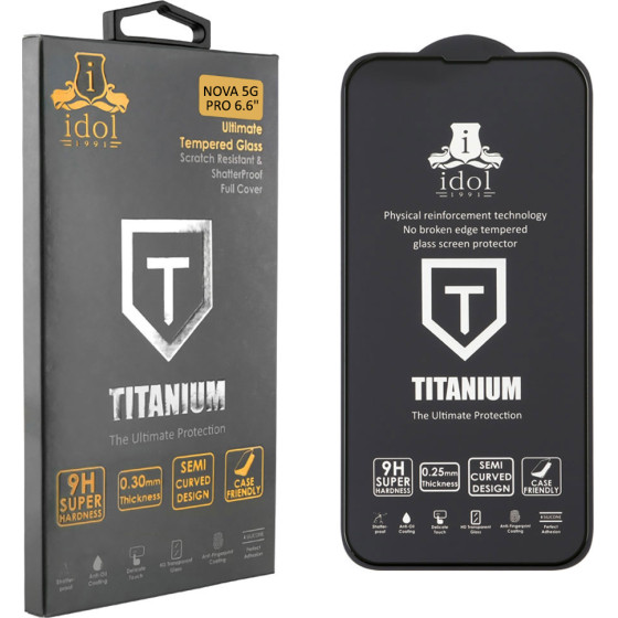 Idol 1991 Tempered Glass Nova 5G Pro 6.6'' 9H 0.25mm Titanium Semi Curved Full Glue BLACK