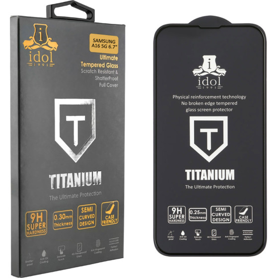 Idol 1991 Tempered Glass Samsung A16 5G 6.7'' 9H 0.25mm Titanium Semi Curved Full Glue BLACK