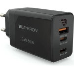 Baykron ��������� Premium Wall Charger EU, USB-A, Type-C 65W Gan ������ - (BA-WC-003)