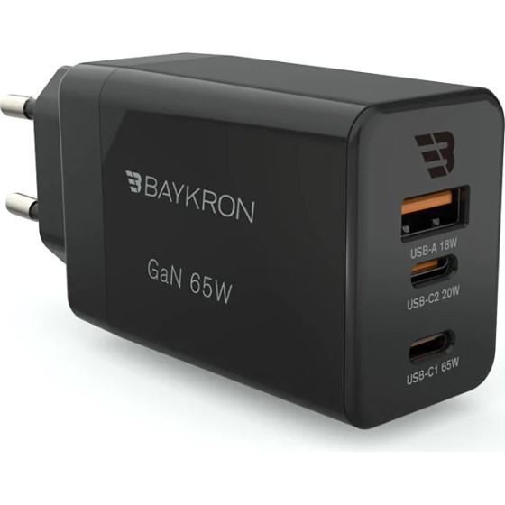 Baykron ��������� Premium Wall Charger EU, USB-A, Type-C 65W Gan ������ - (BA-WC-003)