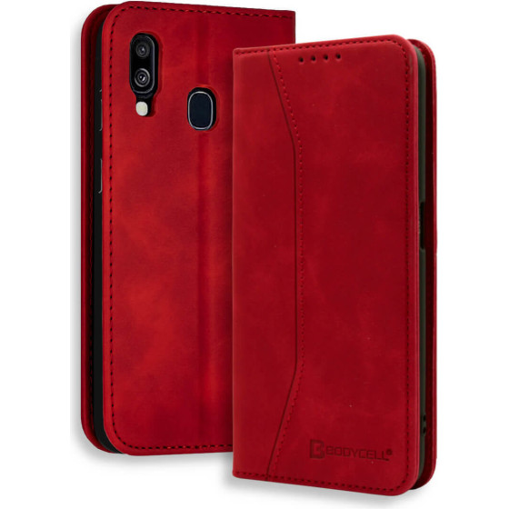 Bodycell Book Case Pu Leather Samsung A40 Red - (04-00313)