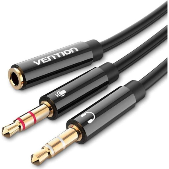 Vention 2*3.5mm Male To 4POle 3.5mm Female Audio Cable 0.3M Black Abs Type - (BBTBY)