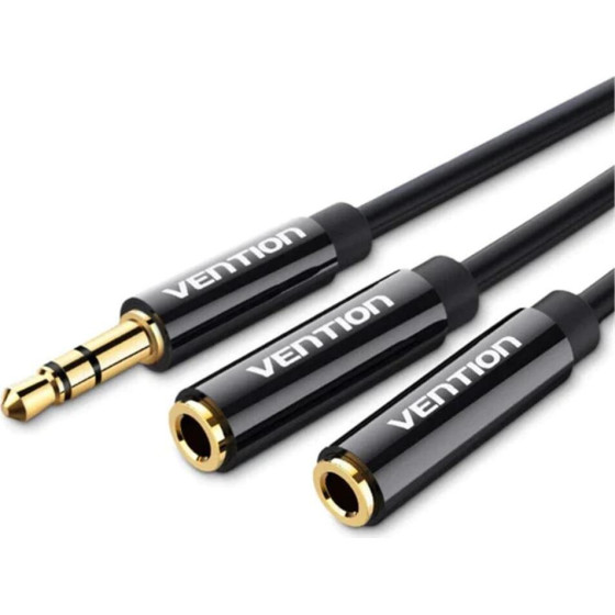 Vention 3.5mm Male To 2*3.5mm Female Stereo Splitter Cable 0.3M Black Abs Type - (BBSBY)