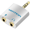 Vention 4POle 3.5mm Male To 2*3.5mm Female Audio Adapter Silvery Metal Type - (BDBW0)