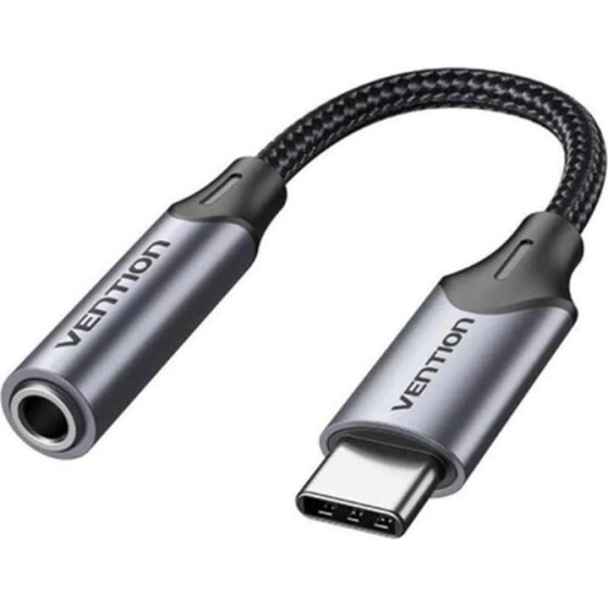 Vention Type-C Male To 3.5mm Earphone Jack With Dac Adapter 0.1M Gray Aluminum Alloy Type - (BGMHA)