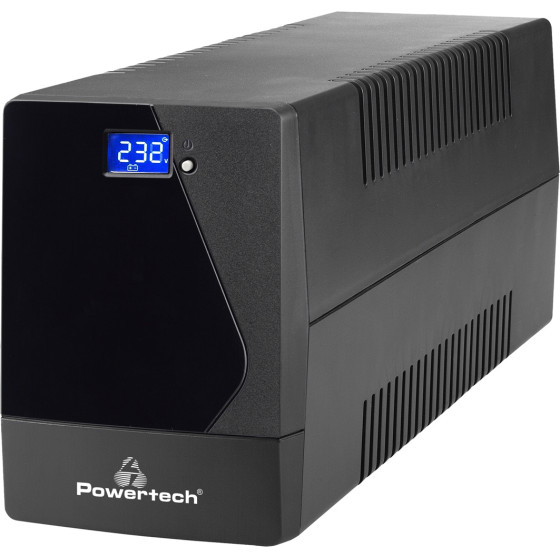 Powertech Ups Line Interactive �� �����, 1800VA, 1080W, 4x Schuko, 2x RJ45/RJ11, Usb Type B - (PT-1800LCD)