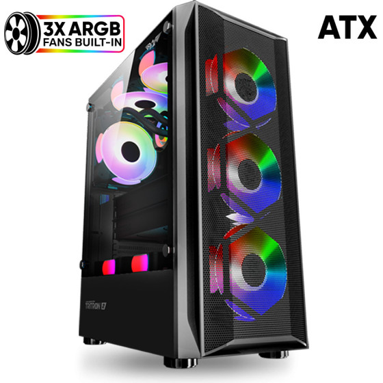 Armaggeddon Gaming Pc Case Dual Chamber With 3 Argb Fans Tritron 2 Black - (TRITRON2-B)