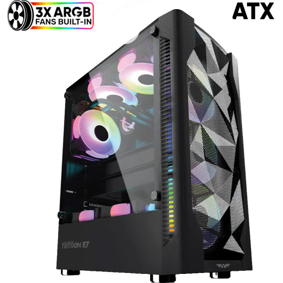 Armaggeddon Gaming Pc Case Dual Chamber With 3 Argb Fans Tritron 3 Black - (TRITRON3-B)