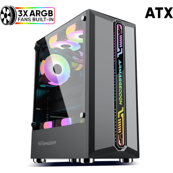 Armaggeddon Gaming Pc Case With 3 Argb Fans Tritron Pro 300 Black - (TRITRON300PRO-B)