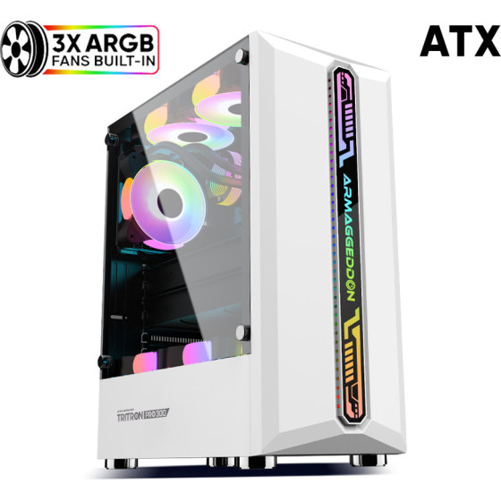 Armaggeddon Gaming Pc Case With 3 Argb Fans Tritron Pro 300 White - (TRITRON300PRO-W)