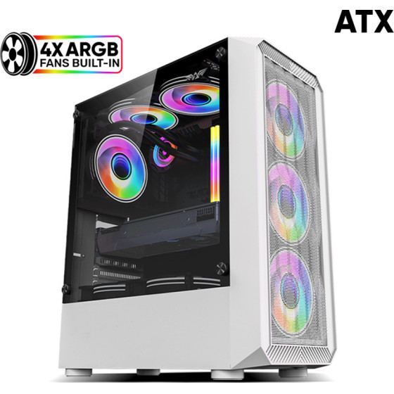 Armaggeddon Gaming Pc Case With 4 Argb Fans Tritron Pro 100 White - (TRITRON100PRO-W)