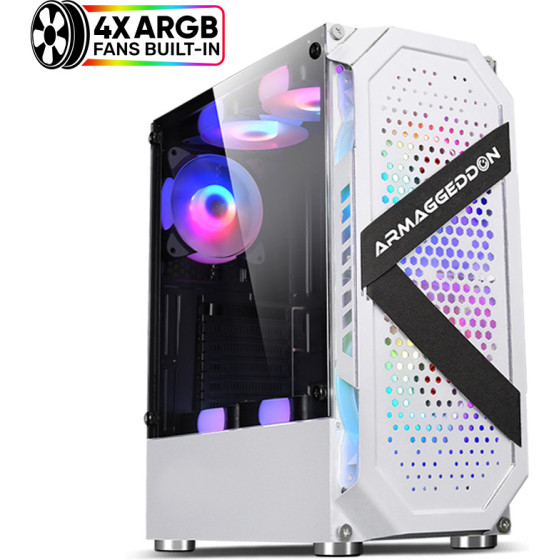 Armaggeddon Gaming Pc Case With 4 Argb Fans Tritron Pro 200 White - (TRITRON200PRO-W)