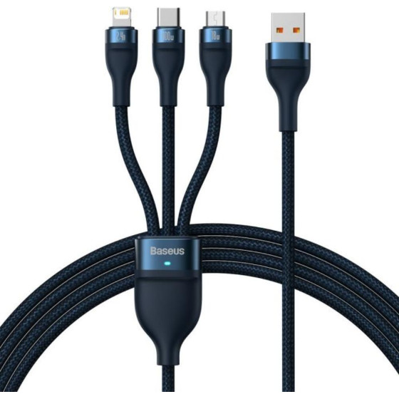 Baseus 3in1 Usb Cable Flash Series, USB-C + Micro Usb + Lightning, 100W, 1.2m (blue) - (CASS030003)