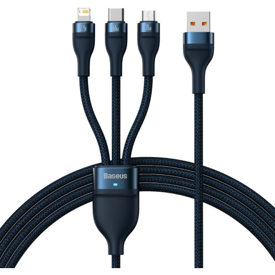 Baseus 3in1 Usb Cable Usb 3in1 Flash Series, USB-C + Micro + Lightning 66w, 1.2m Blue - (CASS040003)