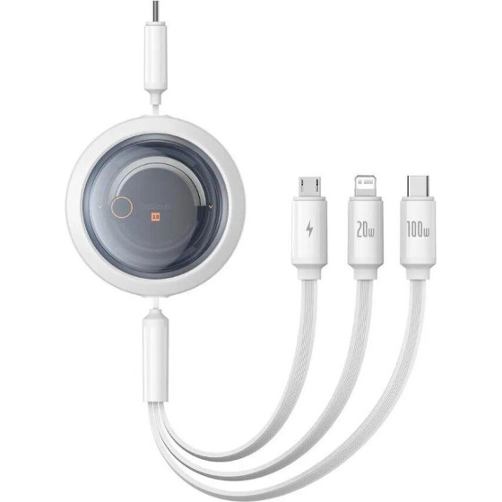 Baseus Fast Charging Cable 3in1 Free2DRaw USB-C To USB-C/Lightning/Micro 100W 1.1m White - (P10368700211-03)