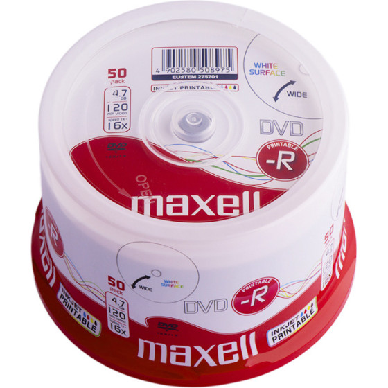 Maxell DVD-R 4.7GB, 120min, 16x speed, printable, Cake 50��� - (275701)