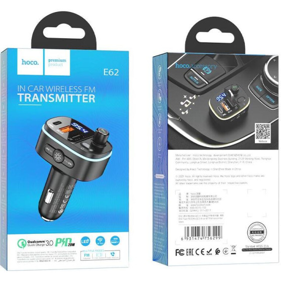 Hoco Fast PD20W+QC3.0 Bt Fm Transmitter - (E62)