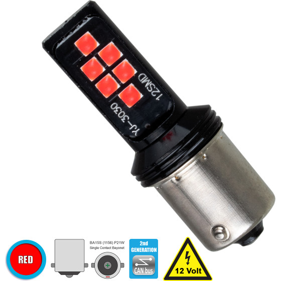 GloboStar 1156 - BA15S - P21W ����� ����������� 2nd Generation Can-Bus Series Led 12 Smd 3030 8W 960lm 360� Dc 12V IP20 ������� - (81246)