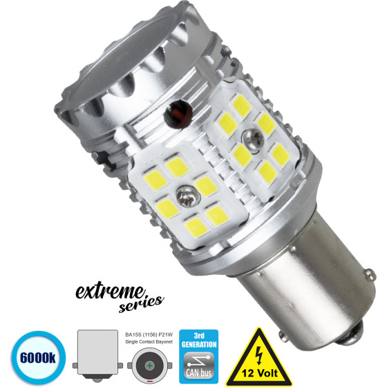 GloboStar 1156 - BA15S - P21W ����� ����������� 3rd Generation Can-Bus Extreme Series Led 24 Smd 3030 28W 4200lm 360� Dc 12V IP20 ����� ����� 6000K - (81232)