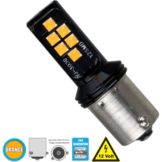 GloboStar 1156 - BA15S - P21W ����� ����������� 7507 - BAU15S - PY21W 2nd Generation Can-Bus Series Led 12 Smd 3030 8W 960lm 360� Dc 12V IP20 ��������� - (81247)