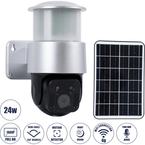 GloboStar ��������� ������� ��������� Led Smd 24W 1200lm Camera 1080P 2MP Wifi 150� �������� 3200mAh ������������ ����� ��������� ������-������ & ������� ������ ����� ���������� ������� ���������� IP66 ����� ����� 6000K - ����� - (86046)