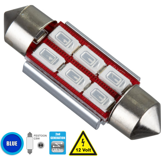 GloboStar C5W ����� ����������� 36mm Festoon 2nd Generation Can-Bus Series Led 6 Smd 5630 4W 480lm 120� Dc 12V IP20 ���� - (81314)