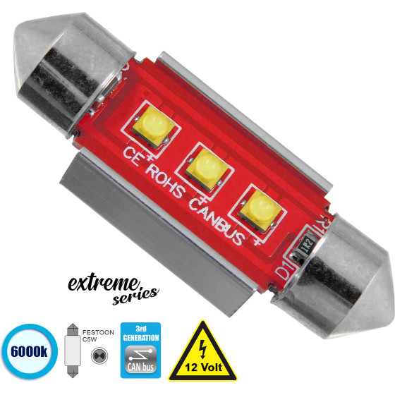 GloboStar C5W ����� ����������� 36mm Festoon 3rd Generation Can-Bus Extreme Series Led 3 Cree Xbd 7.5W 1058lm 120� Dc 12V IP20 ����� ����� 6000K - (81325)