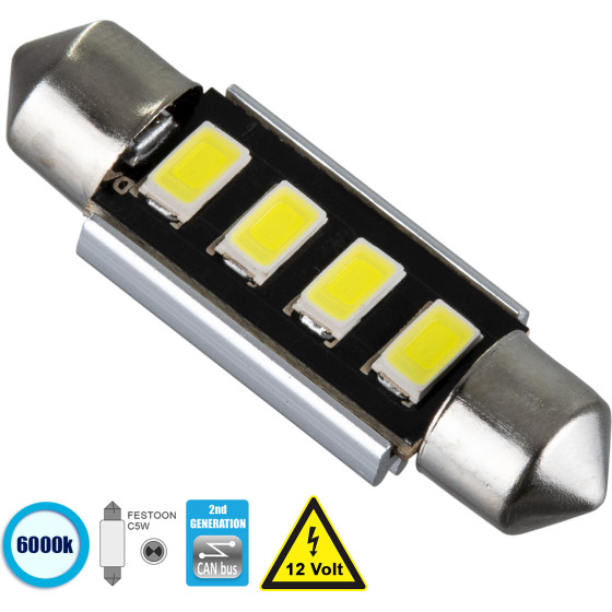 GloboStar C5W ����� ����������� 39mm Festoon 2nd Generation Can-Bus Series Led 4 Smd 5630 3W 450lm 120� Dc 12V IP20 ����� ����� 6000K - (81315)