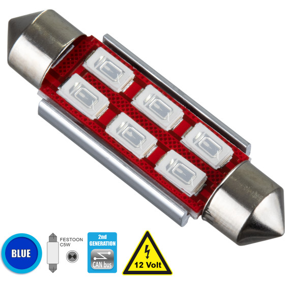GloboStar C5W ����� ����������� 42mm Festoon 2nd Generation Can-Bus Series Led 6 Smd 5630 4W 480lm 120� Dc 12V IP20 ���� - (81323)