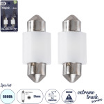 GloboStar C5W ������ ����������� Led 31mm Festoon 3rd Generation Can-Bus Extreme Truck Series 2xSMD3030 3W 450lm 120� Dc 12-24V IP20 �3.1 x �12.5 x �1cm ����� ����� 6000K - ��� 2 �������� �� Blister - (81332-B)