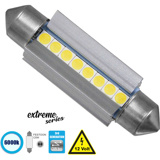 GloboStar C5W ����� ����������� 42mm Festoon 3rd Generation Can-Bus Extreme Series Led 8 Smd 3030 8W 1200lm 120� Dc 12V IP20 ����� ����� 6000K - (81340)