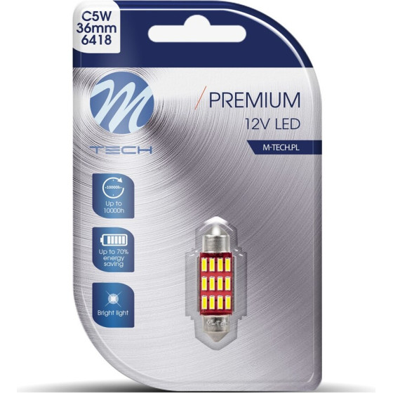 M-Tech ������� ����������� C5W/C10W 12V 1,95W SV8,5 36mm Led 12xLed ����� - 1 ���. - (LB603W-01B)
