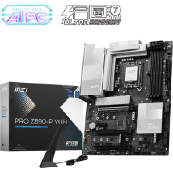 MSI Mb Pro Z890-P WIFI, Socket Intel LGA1851, Cs Intel Z890, 4 Dimm Sockets DDR5, DP/HDMI, Lan 2,5G, Wi-Fi, ATX, 3YW - (911-7E34-001)